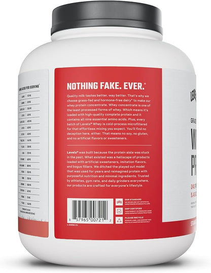 Levels Grass Fed Whey Protein Powder, No Artificials, 24G of Protein, Strawberry, 5LB
