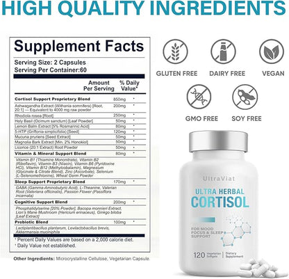 Cortisol Supplements for Women and Men, 60 Count Cortisol Reducer with Ashwagandha, Support Hormone Balance, Stress & Sleep