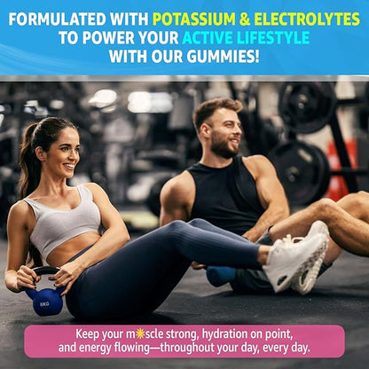 Potassium Citrate Gummies 1666mg for Adults - Potassium Supplement, Magnesium Glycinate, Zinc, B6, B12 & C – Electrolyte Gummies for Energy, Recovery & Leg Cramps, Vegan 120 Cts