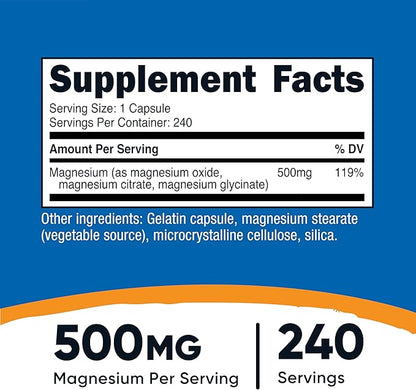 Nutricost Magnesium Complex 500mg, 240 Capsules - Magnesium Oxide, Citrate, and Glycinate - Gluten Free and Non-GMO (Pack of 2)
