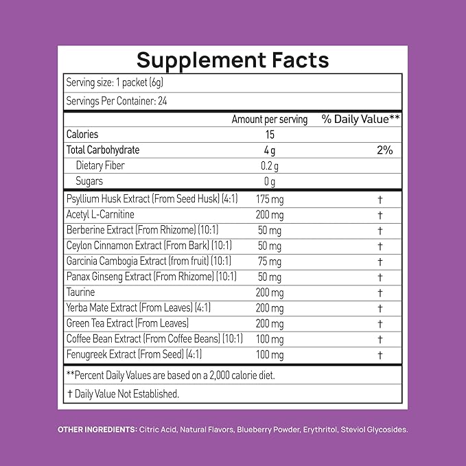 GLP-1 Supplement | Natural GLP-1 Production | GLP 1 Booster Drink Mix to Control Appetite and Cravings | Great Tasting Metabolic Support - Yerba Mate, Garcinia Cambogia, Berberine [Mixed Berry]