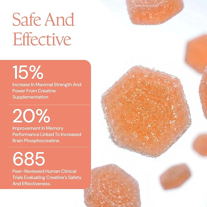 Create Creatine Monohydrate Gummies for Men & Women, Boost Focus, Strength, and Endurance, Anti-Melting Formula, Vegan, Gluten-Free, Non-GMO, 1.5g of Creatine per Gummy (Sour Peach)