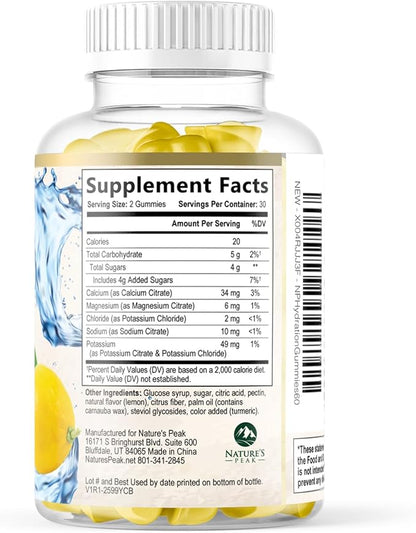 Hydration Electrolyte Gummies - Daily Liquid Replenisher Gummy - Electrolyte Multiplier with Minerals, Potassium & Real Salt - Vegan, Non-GMO - Tasty Lemon Flavor Hydration Electrolytes - 60 Gummies