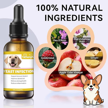 Natural Yeast Infection Treatment for Dogs, Helps to Support Itch Relief, Dog Ear Infection Treatment & Dog Yeast Infection Treatment for Dogs Help Supports Allergy, 60ml 1 Pack