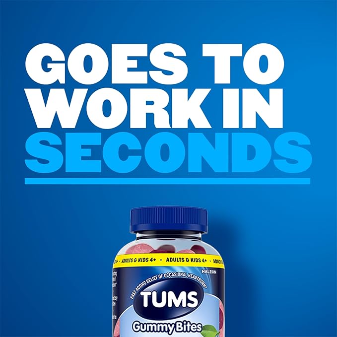 TUMS Gummy Bites Dietary Supplement for Occasional Heartburn Relief, Upset Stomach and Acid Indigestion, Cherry Berry Burst - 108 Count