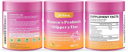 Feminine Probiotics Gummies for Women with Slippery Elm Prebiotics & Lactobacillus Blend – Supports Healthy Flora, pH Balance, Gut & Immune Function, Pineapple Flavor, 60 Count