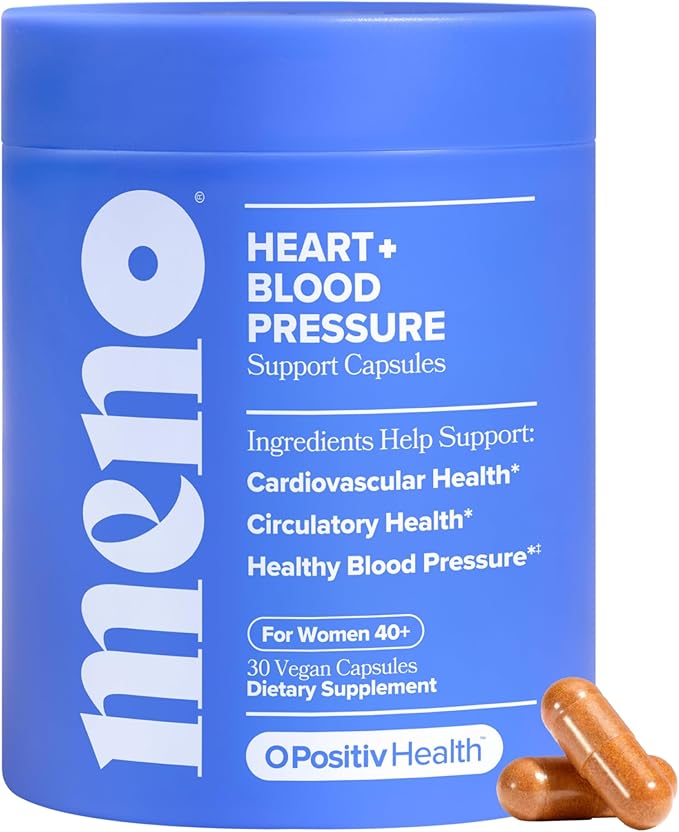 O Positiv MENO Heart + Blood Pressure Support Capsules – Daily Support for Healthy Circulation, Stress Management & Blood Pressure – with CoQ10, Beets, Pine Bark & Saffron – 30 Servings