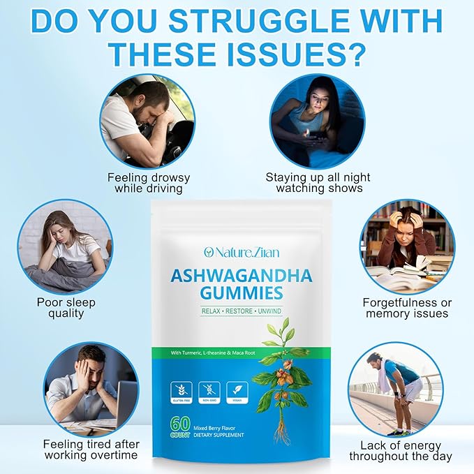 O NATURE . ZIRAN Ashwagandha Gummies - Ashwagandha Supplement for Women & Men for Immune Support & Increased Energy, Stress Relie, Relax, Mixed Berry Flavor - 60 Count