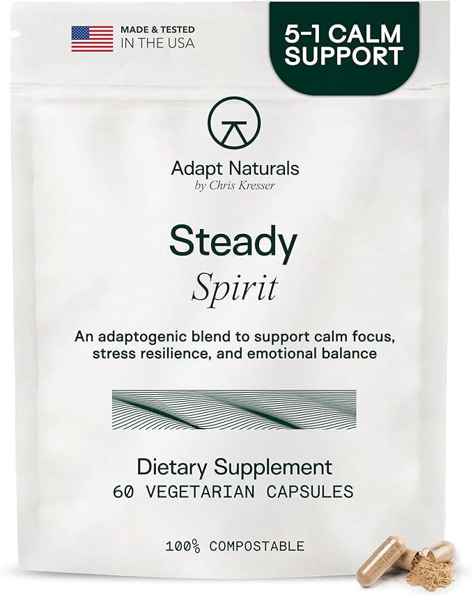 Adapt Naturals Steady Spirit Stress, Anxiety & Mood Support Supplement for Women and Men with Ashwagandha, L-Theanine, Holy Basil, Saffron, and Lemon Balm - Stress Relief Supplement - 30 Day Supply