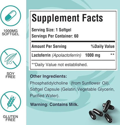 Liposomal Bovine Lactoferrin 1000 mg - for Iron Absorption & Immune Function Lactoferrin Supplements for Adults, 60 Softgels (2 Bottle)