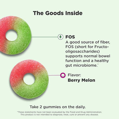 OLLY Fiber Gummy Rings, 5g Prebiotic Fiber, FOS (Fructo-oligosaccharides), Digestive Support, Berry Melon 50ct (Pack of 2)