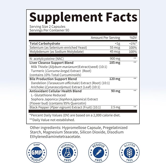 NAC Supplement 900 mg – Liver Cleanse Detox & Repair, Antioxidant & Cellular Health, Alcohol Defense Support – N-Acetyl Cysteine Capsules with Milk Thistle, Turmeric, Dandelion & Artichoke – 180 Count