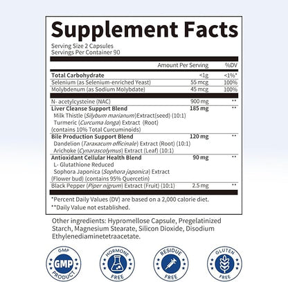 NAC Supplement 900 mg – Liver Cleanse Detox & Repair, Antioxidant & Cellular Health, Alcohol Defense Support – N-Acetyl Cysteine Capsules with Milk Thistle, Turmeric, Dandelion & Artichoke – 180 Count