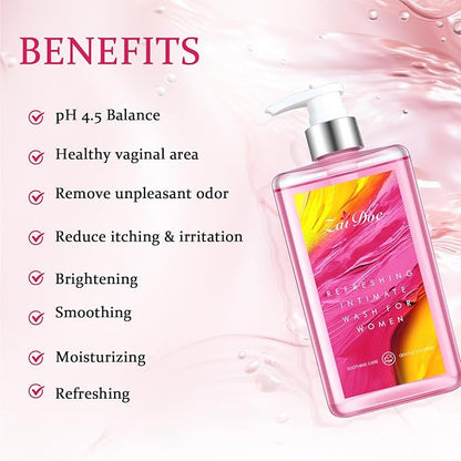 Refreshing Intimate Wash for Women, pH Balance, Gentle Daily Intimate Cleanser, Natural Extracts, Pink, 10.14 fl oz