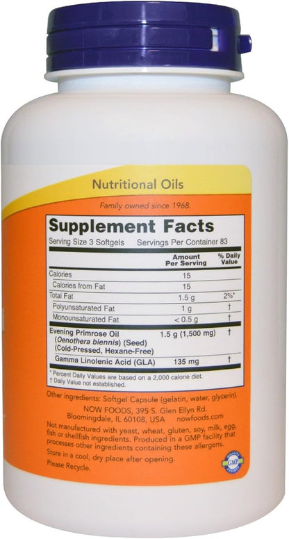 NOW Foods Evening Primrose Oil 500mg 500 (2 Packs of 250 softgels)