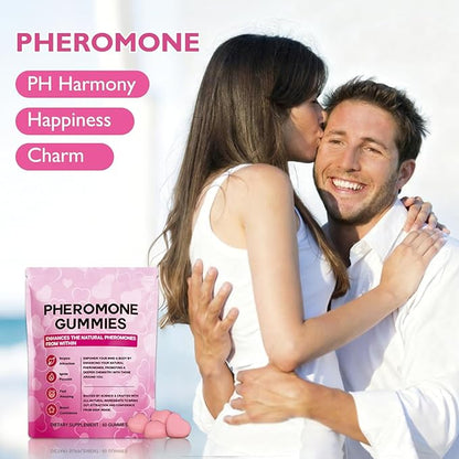 Pheromone Gummies for Women with Slippery Elm – Enhance Confidence & Attraction – Hormone Balance & Body Odor Support, Non-GMO, Gluten-Free, Vegan, Strawberry Flavor, 60 Gummies