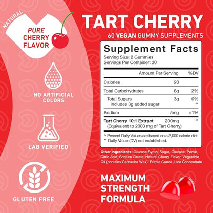PUREFINITY Tart Cherry Gummies – Uric Acid Flush for Joint Relief & Recovery, Raw Juice Extract Antioxidant – Non-GMO, Gluten Free, Vegan, 60 Count