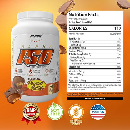 Alpha Supps ISO, Low Carb 100% Whey Protein Isolate Powder, 25 Grams Per Serving, Helps Support Muscle Growth, Low Sugar and Gluten Free (Chocolate Peanut Butter, 2 lb)