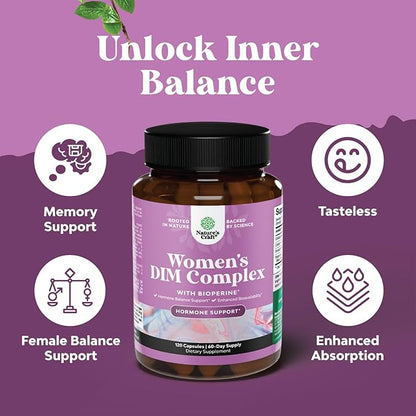 Potent DIM Supplement for Women - Hormone Balance for Women with DIM and Black Pepper Menopause Support and PMS Relief - Menopause Supplements Extra Strength 300mg per Serving - 120 Count