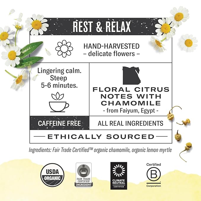 Numi Organic Chamomile Lemon Tea – 54 Herbal Tea Bags – Caffeine Free Calming Egyptian Chamomile & Lemon Myrtle – Caffeine Free Floral Citrus Herbal Tea