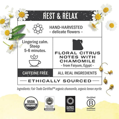 Numi Organic Chamomile Lemon Tea – 54 Herbal Tea Bags – Caffeine Free Calming Egyptian Chamomile & Lemon Myrtle – Caffeine Free Floral Citrus Herbal Tea
