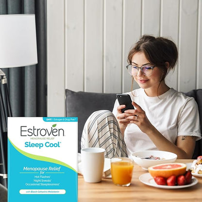 Estroven Sleep Cool for Menopause Relief, 30 Ct, Sleep Support Supplement With Clinically Proven Ingredients to Relieve Menopause Symptoms plus Night Sweats & Hot Flash Relief, Drug-No & Gluten-No