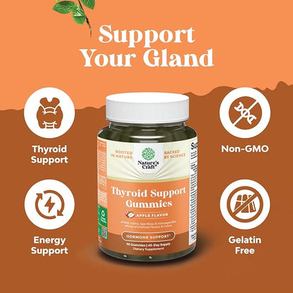 Vegan Thyroid Support Gummies with Sea Moss - Thyroid Support Gummies for Comprehensive Support for Men and Women with Iodine Selenium and Other Potent Vitamins - Gelatin-Free Non-GMO - 90 Count