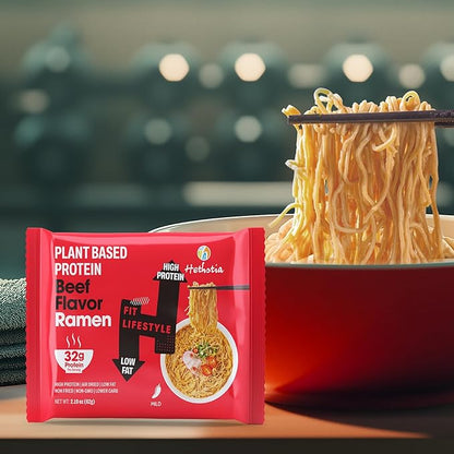 Hethstia Protein Ramen Spicy Beef Flavor, 6-Pack Instant Noodle Soup, 32g Plant-Based Protein, Vegan, Non-GMO, Low Fat, Healthy High Protein Ramen Meal