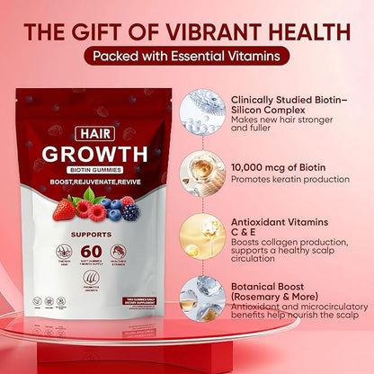 Hair Growth Vitamins Gummies for Black Women, Healthy Nourishment with Biotin, Collagen & Botanical Extracts, Hair Growth & Strength, Skin & Nail Care, Non-GMO, 60 Gummies (1)