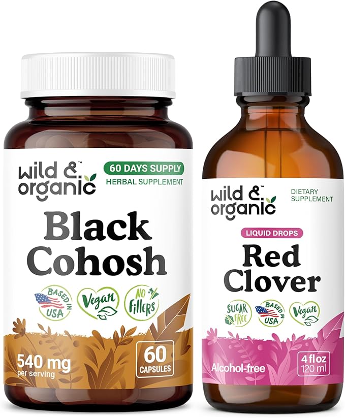 Wild & Organic Black Cohosh 60 Capsules & Red Clover Tincture 4 fl oz