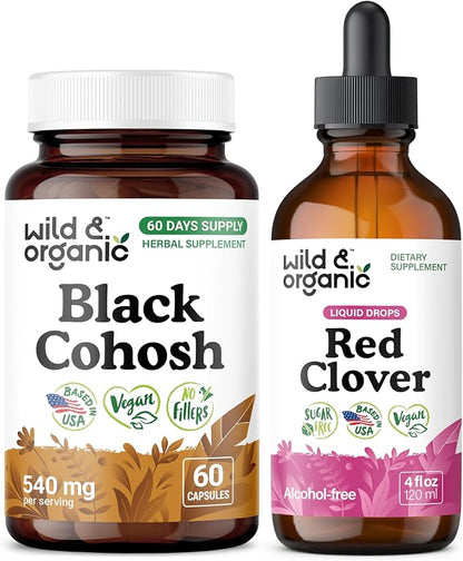 Wild & Organic Black Cohosh 60 Capsules & Red Clover Tincture 4 fl oz