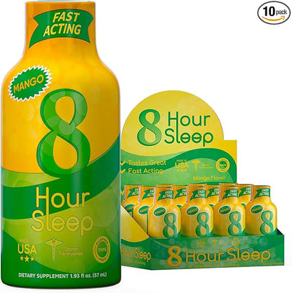 Vitamin Energy 8 Hour Sleep Shot Mango 10 Pack, Melatonin, 5-HTP, GABA, Valerian, Lavender, Nighttime Relaxation & Sleep Support Supplement, Zero Sugar, Vegan, Gluten-Free, Kosher, 1.93 fl oz