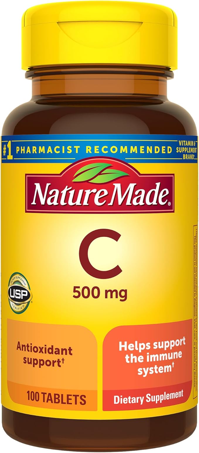 Nature Made Vitamin C 500 mg Tablets, Dietary Supplement, Vitamin C for Immune Support, 100 Tablets, 100 Day Supply