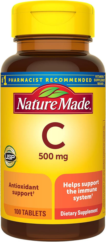 Nature Made Vitamin C 500 mg Tablets, Dietary Supplement, Vitamin C for Immune Support, 100 Tablets, 100 Day Supply