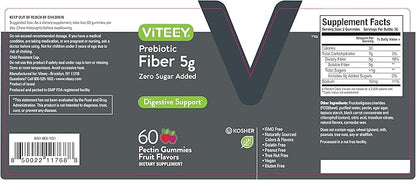Viteey Prebiotic Fiber Gummies for Adults, 5g - Gut Health & Digestive Soluble Fiber Supplement Gummies - Zero Sugar Added, Vegan, Gluten-Free - 120 Count