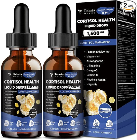 Totaria (Pack of 2 cortisol Supplement Liquid Drops Hormone Balance for Women Men with Magnesium Complex,Ashwagandha,Rhodiola Rosea,L Theanine Supplements Mood, Focus, Sleep 4 FL.OZ