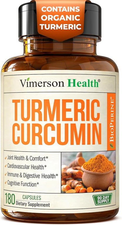 Turmeric Curcumin Supplement with Black Pepper Extract - High Potency Organic Turmeric 1200mg & 95% Curcuminoids for Joint & Digestive Health - Joint Support Supplement - 180 Vegan Curcuma Capsules