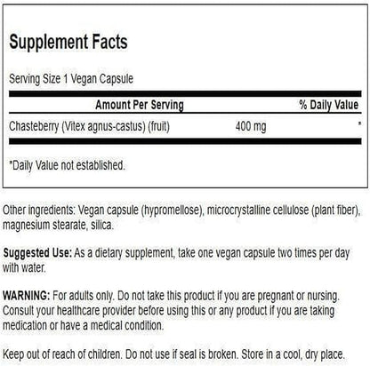 Swanson Chasteberry Fruit - Herbal Supplement Promoting Women's Health & Menopausal & Menstrual Support - May Support Balance & Skin Health - (120 Capsules, 400mg Each)