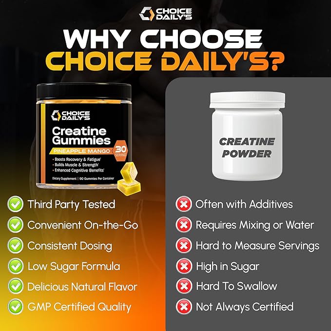 Creatine Gummies - 90 Vegan Friendly Chews - USA Made - Boosts Recovery - Builds Muscle - Enhanced Cognitive Benefits (Large, Pineapple Mango)