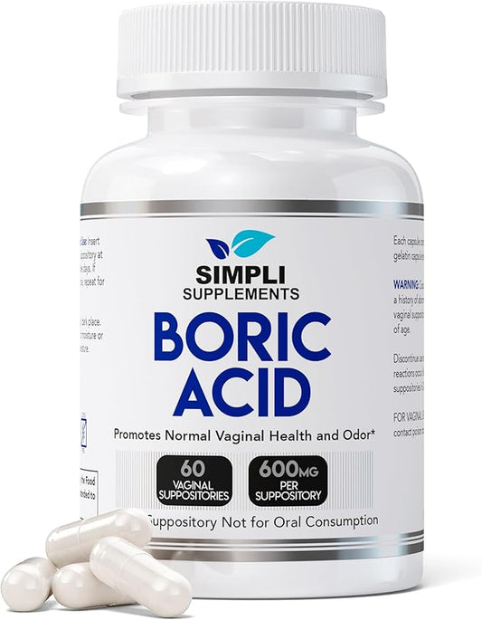 Boric Acid Suppositories for Women 600mg – 60 Count | Vaginal pH Balance Support | Feminine Care | Helps Maintain Freshness & Odor Control