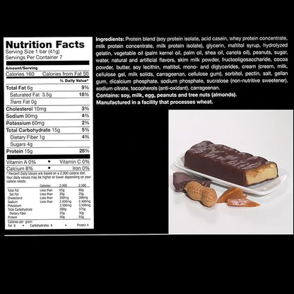 ProtiWise Protein Bar – 15g Protein, Low Carb, Low Sugar, High Fiber, Low Calorie Meal Replacement Nutrition Bar, Healthy Snack for Weight Management Diet (Caramel Nut)-Pack of 2 (7/Box)