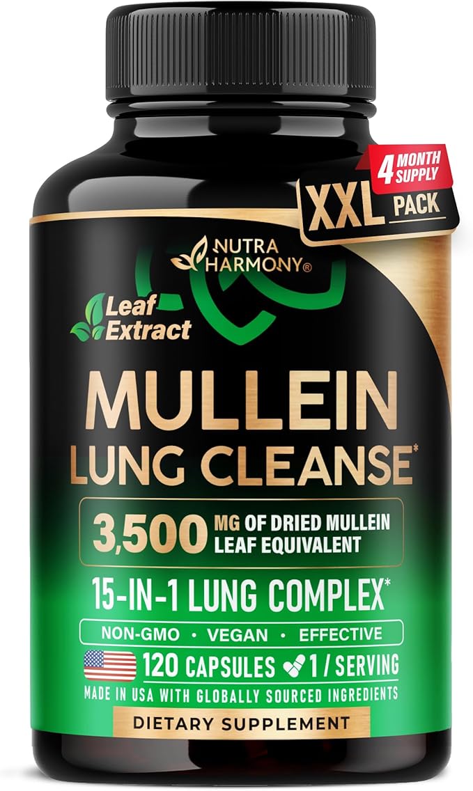 Mullein Leaf Extract for Lung Detox - Marshmallow Root | Echinacea | Oregano | Quercetin | NAC - 15-in-1 Lung Support & Cleanse for Smokers Supplement - Made in USA - As Drops, Tincture - 120 Capsules