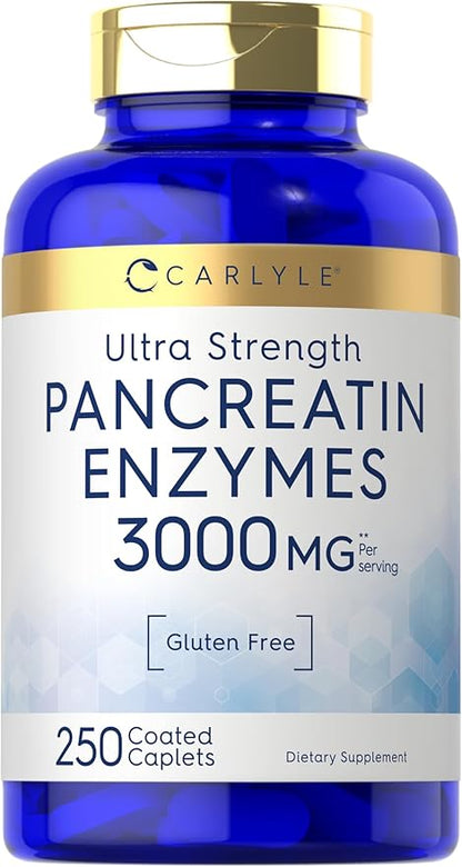 Carlyle Pancreatin Digestive Enzymes | 250 Caplets | with Protease, Amylase & Lipase | High Strength | Non-GMO, Gluten Free Supplement