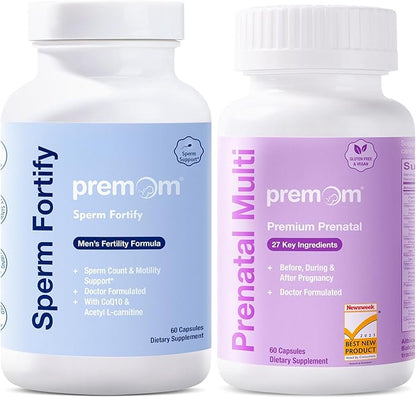 Premom Male Sperm Fortify Capsules - Male Fertility Supplements for Men - Prenatal Vitamins for Women Bundle – Conception for Her Multivitamin – 120 Count