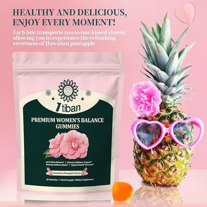 Pineapple Gummies for Women pH Balance, Feminine Probiotics for Vaginigal Health, Nutrition Feminine Gummies, Immune Support, Vegan, Gluten-Free, Hawaiian Pineapple 60 Gummies 30 Servings