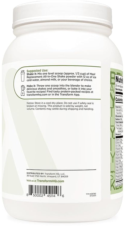 TransformHQ Meal Replacement Shake Powder 28 Servings (Mint Chocolate Chip) - 20G Protein per Serving, Non-GMO