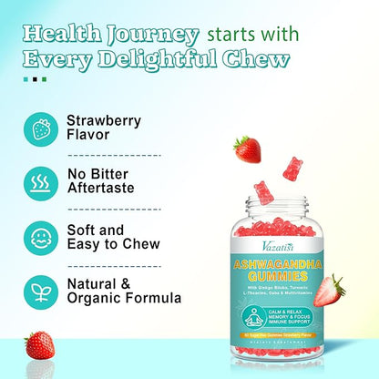2 Pack Ashwagandha Gummies with Turmeric GABA Mood Energy and Immune Support, Strawberry Flavor 120 Cts