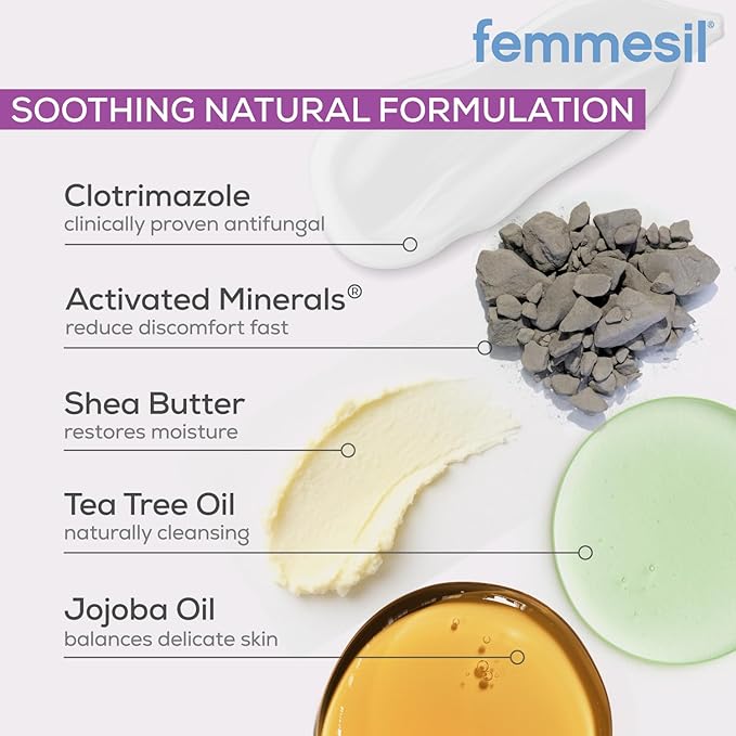 Femmesil Yeast Infection Treatment for Women, with Clotrimazole, Antifungal Vaginal Cream for Soothing Relief of Vaginal Itch & Irritation, Burning & Discomfort, 1.7oz Tube