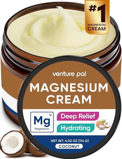 Venture Pal Topical Magnesium Cream, Fast-Absorbing Magnesium Moisturizing Lotion with Coconut Oil, Shea Butter & Hyaluronic Acid, Suitable for Kids