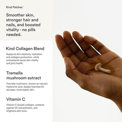 Kind Patches Collagen Patches - Skin Firming with Vitamin C, Amino Acids - Nature's Hyaluronic Acid for Hydration, Healthier Hair and Nails - 30 Count